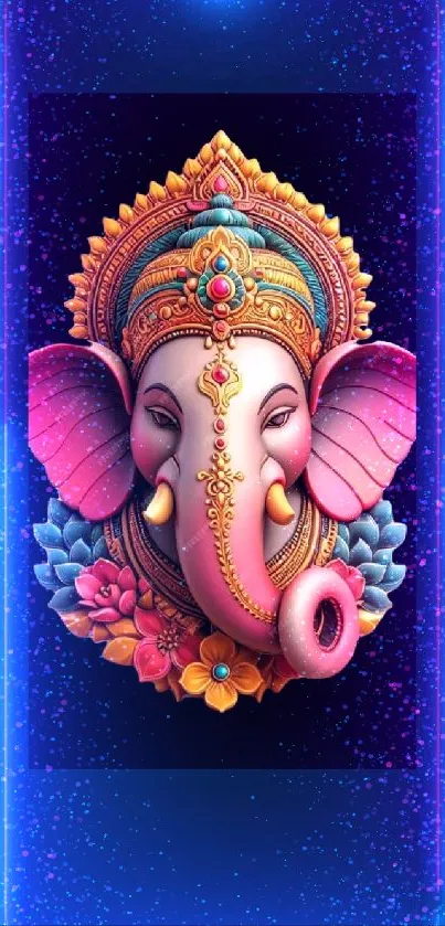 Vibrant Ganesha art with colorful floral details on a mobile wallpaper.