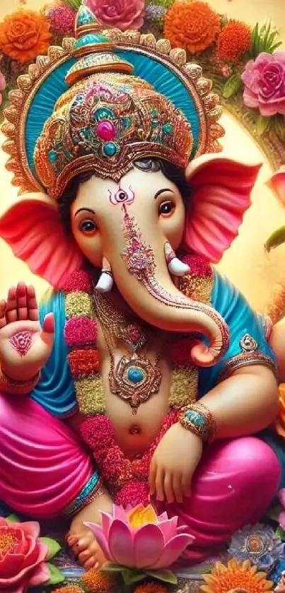 Vibrant and colorful Ganesha illustration with intricate details.