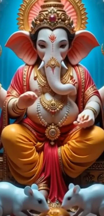 Intricate Ganesha wallpaper with vibrant colors and details.