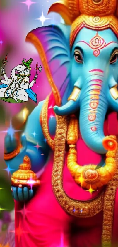 Colorful Lord Ganesha wallpaper with vibrant pink hues and intricate details.