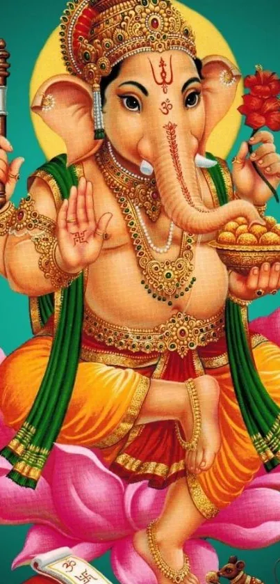 Colorful Ganesha deity mobile wallpaper design.