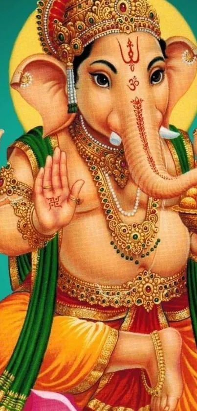 Vibrant mobile wallpaper of Lord Ganesha in colorful attire.