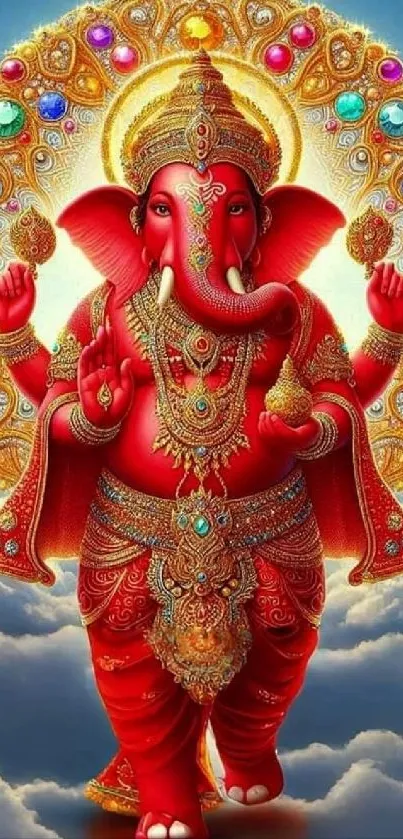 Ganesha depicted with intricate, colorful design on mobile wallpaper.