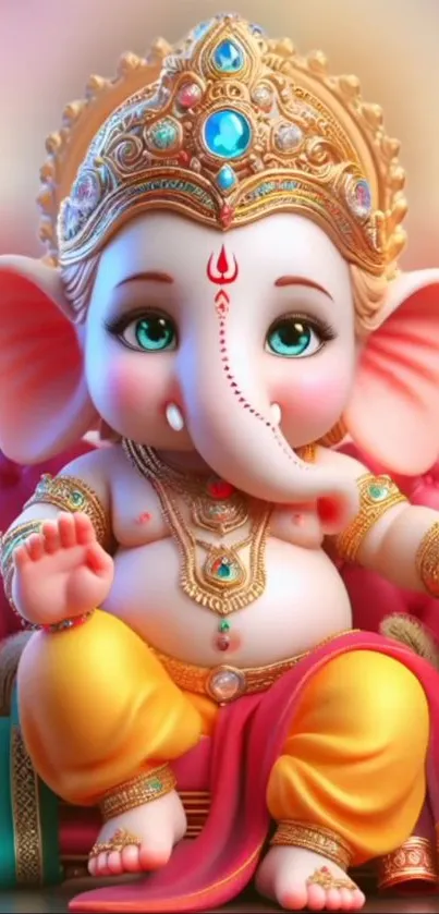 Vibrant, colorful Ganesha depicted on a mobile wallpaper.