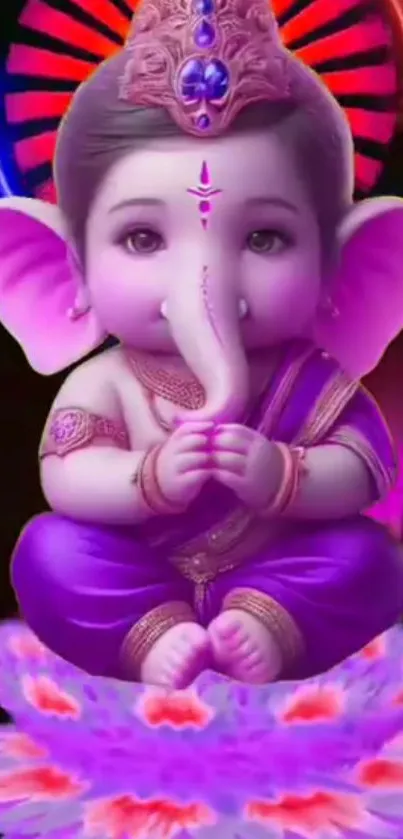 Purple Ganesha wallpaper with vibrant hues and intricate details.