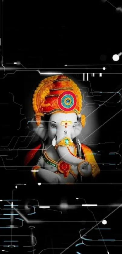 Vibrant Lord Ganesha mobile wallpaper with colorful details and black background.