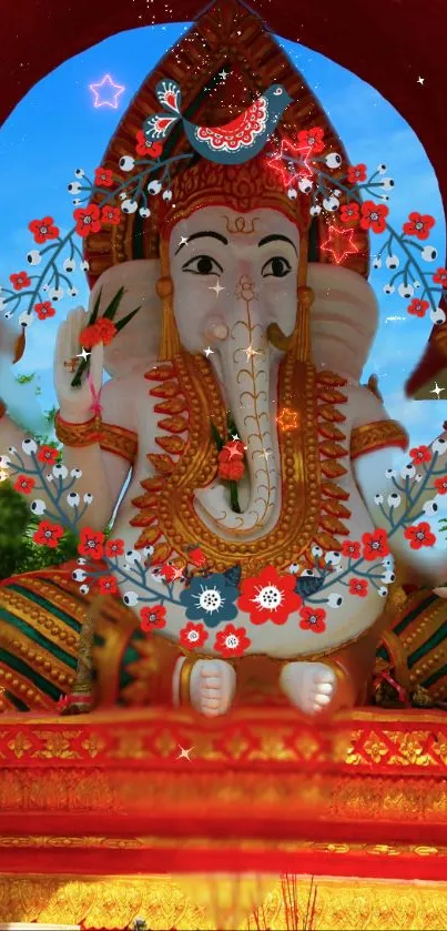 Vibrant Lord Ganesha statue mobile wallpaper with colorful design.