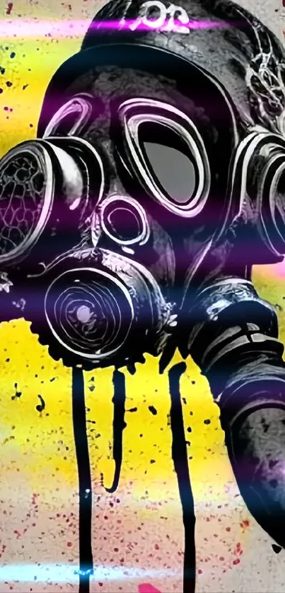 Artistic gas mask with vibrant yellow background.