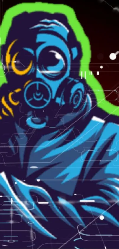 Neon art featuring a figure with a gas mask on a mobile wallpaper.