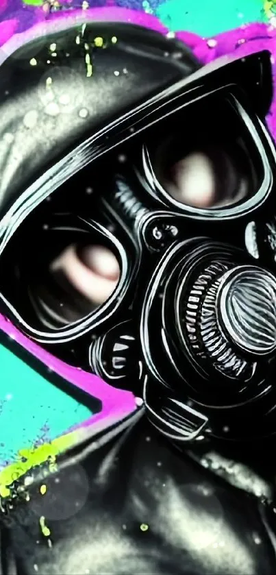 Gas mask graffiti art with vibrant colors.