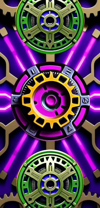 Colorful gear and neon design mobile wallpaper.