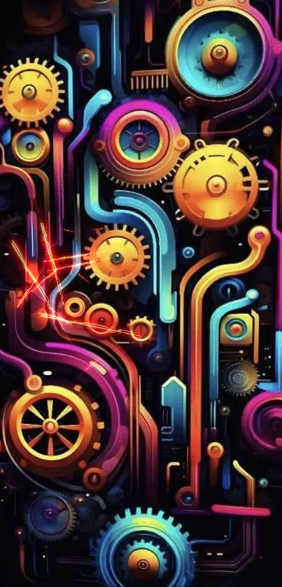 Vibrant gear-themed mobile wallpaper with colorful abstract design.