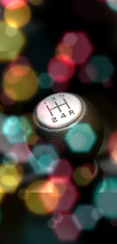 Colorful bokeh wallpaper with gear shift.