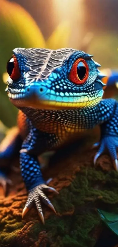 Colorful gecko in a vibrant jungle scene wallpaper.