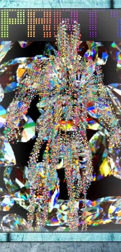 Vibrant abstract wallpaper with sparkling gemstones on a black background.