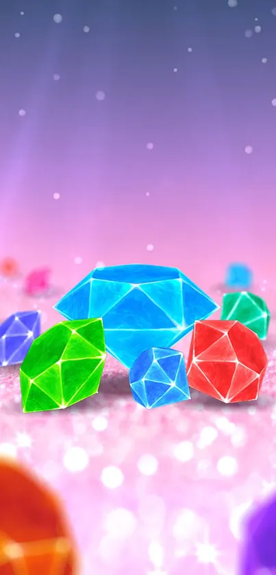 Vibrant gemstones on a purple gradient background, creating a magical mobile wallpaper.