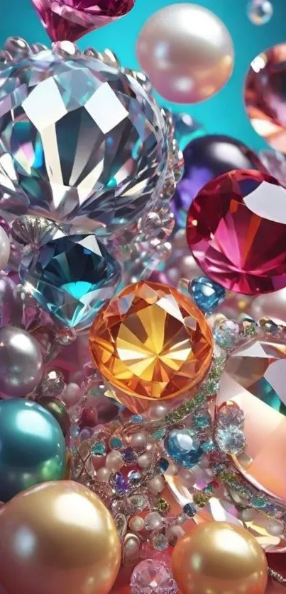 Vibrant gemstone and pearl mobile wallpaper design.