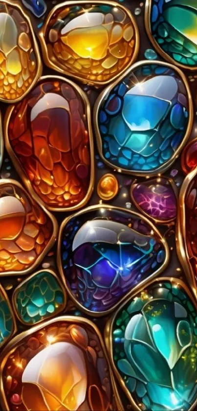 Colorful gemstone pattern wallpaper with vibrant and shining stones.