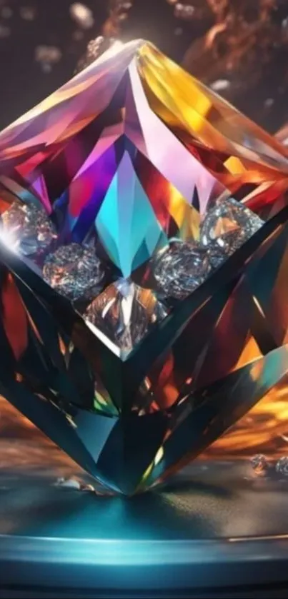 Colorful gemstone art with prism effect and vibrant hues.