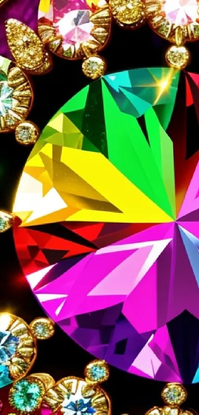 Vibrant gemstone art wallpaper with colorful, radiant gems.