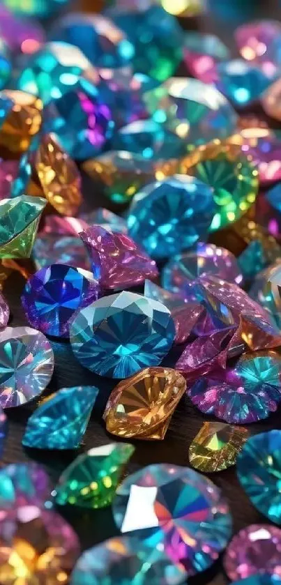 Vibrant gemstone wallpaper with colorful sparkling crystals.