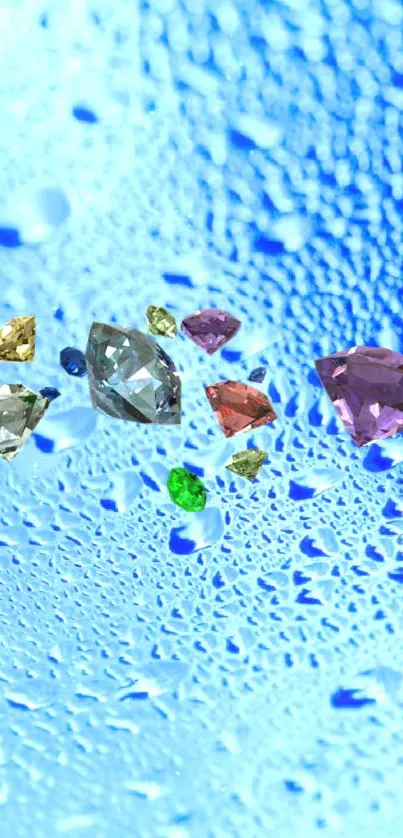 Vibrant gemstones on blue dewy background in high resolution.