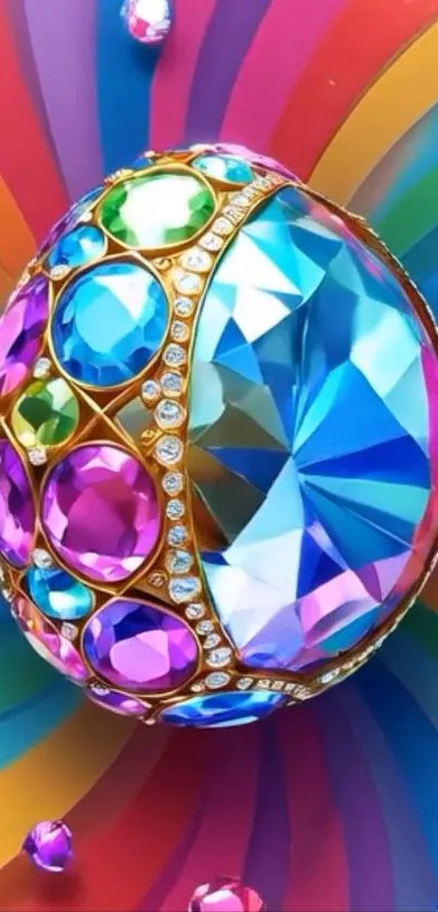 Colorful gemstone egg on abstract background