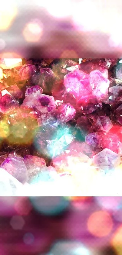 Vibrant wallpaper with colorful gemstones and crystals.