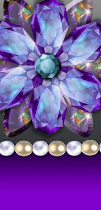 Vibrant purple gemstone flower wallpaper with pearl accents.