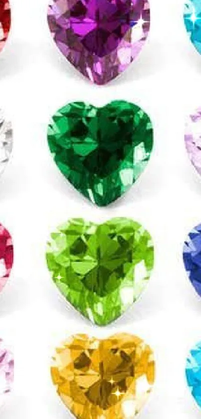 Colorful gemstone heart wallpaper with various vibrant crystals.