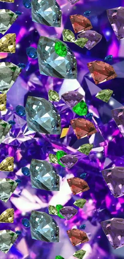 Multicolored gemstone wallpaper on a purple background.