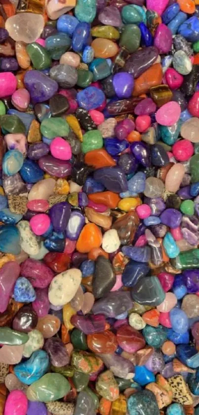 Vibrant collection of colorful gemstones scattered for a lively mobile wallpaper.