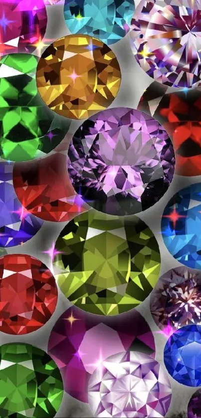 Colorful gemstone wallpaper with various vibrant crystals.