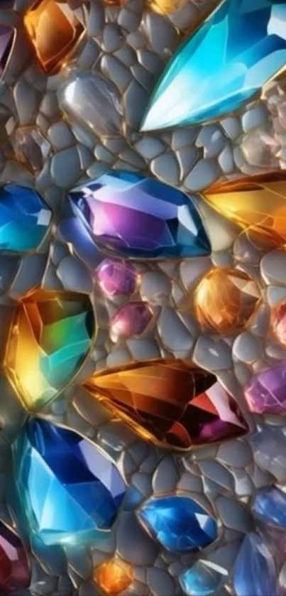 Colorful gemstone mosaic with abstract design.