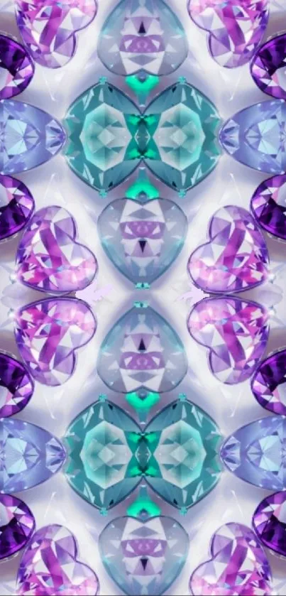 Colorful gemstone pattern wallpaper with vibrant purple and teal hues.