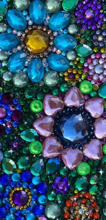 Colorful gemstone pattern mobile wallpaper with vibrant jewels and floral designs.