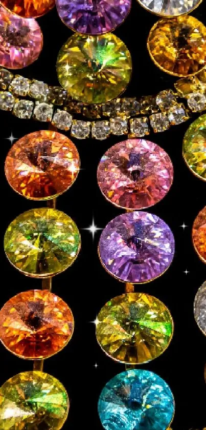 Colorful gemstone pattern on a dark background for mobile wallpaper.