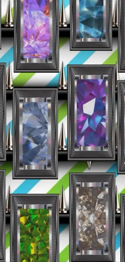 Vibrant gemstone pattern wallpaper with colorful geometric designs.