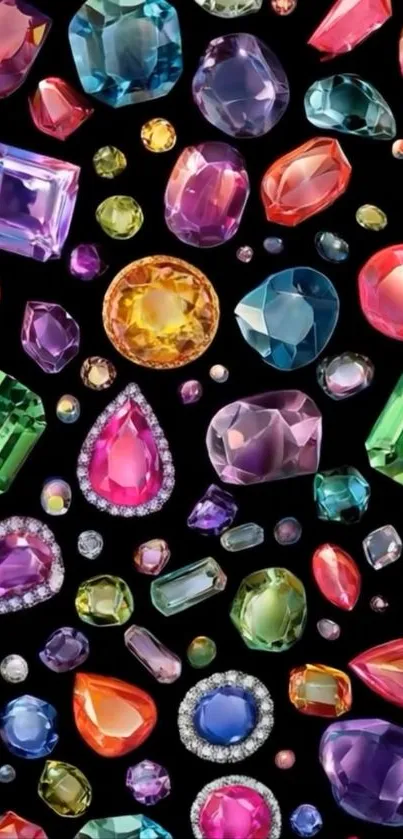 Vibrant multicolored gemstone wallpaper with a black background.