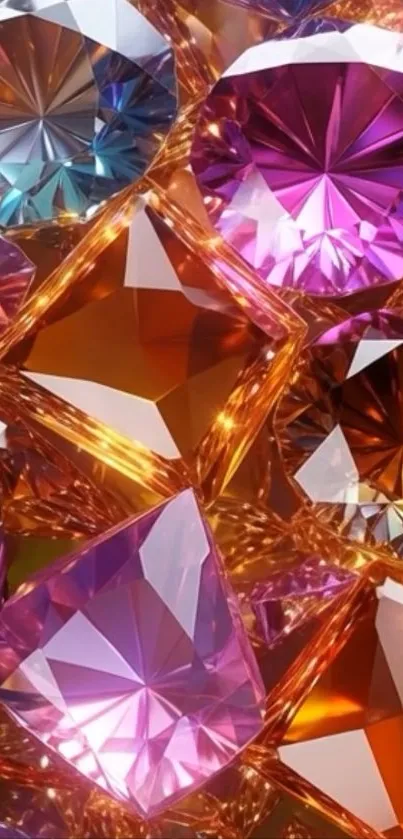 Colorful faceted gemstone pattern wallpaper with vibrant colors.