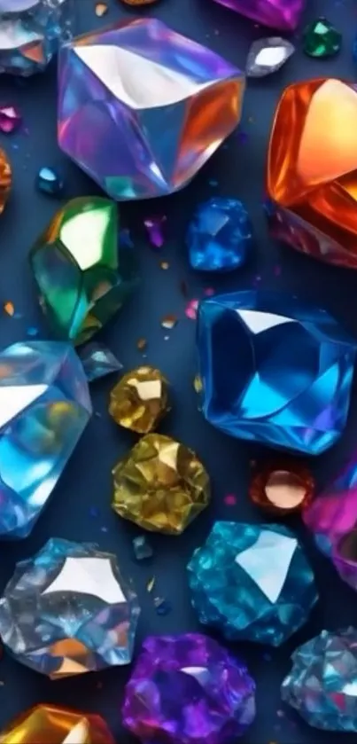 Colorful gemstone pattern wallpaper with vibrant jewels on a dark background.