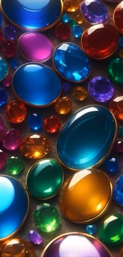 Colorful gemstone pattern wallpaper with vibrant, shiny jewels.