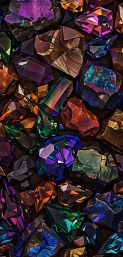 Vibrant multicolored gemstone pattern wallpaper.
