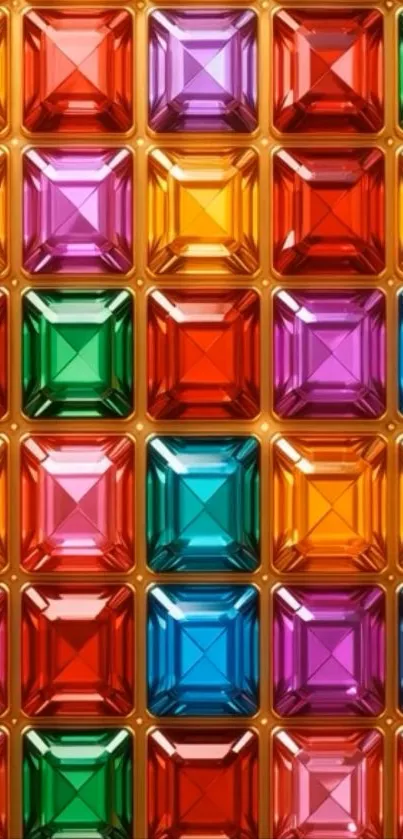 Vibrant gemstone pattern wallpaper with colorful jewel shapes.