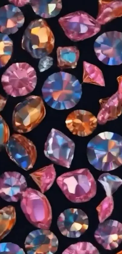 Colorful gemstone pattern on dark background.