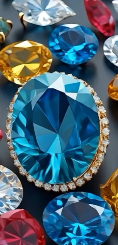 Colorful gemstone pattern wallpaper with vibrant jewels.