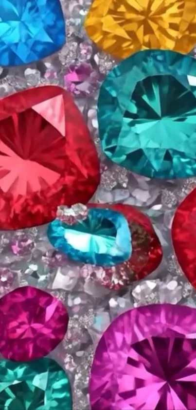 Vibrant multi-colored gemstone pattern wallpaper