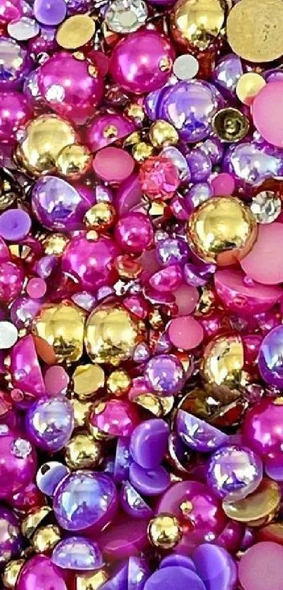 Colorful gemstone wallpaper with pink, purple, and gold jewels for mobile screens.