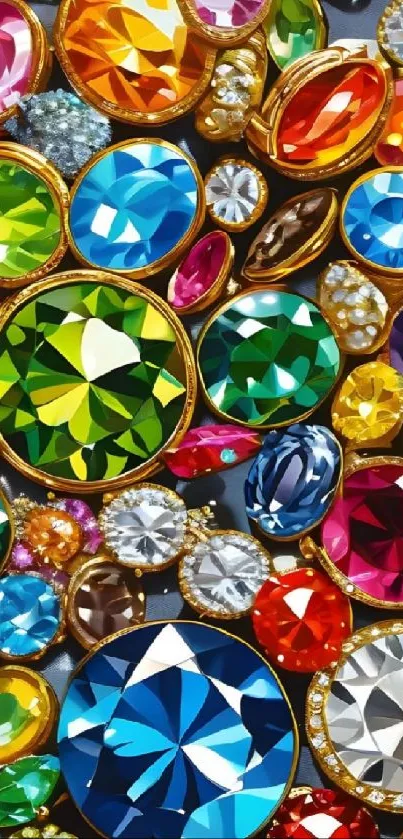 Vibrant gemstones in various colors on a phone wallpaper background.