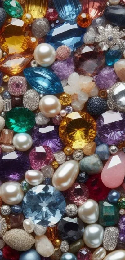 Colorful gemstones and pearls mobile wallpaper in vibrant hues.